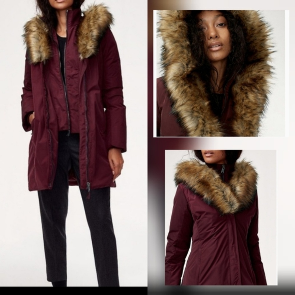 Aritzia Burgundy Parka with Faux Fur Trim